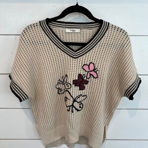 MADE IN ITALY Crochet Crew Sweater | Size XL